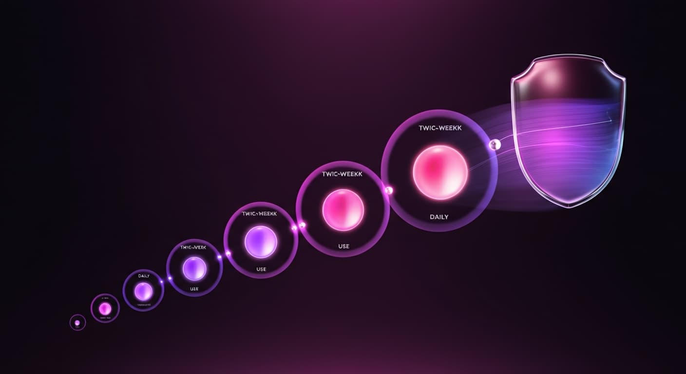 레티놀 사용 단계적 적응 프로토콜: 주 2회에서 매일 사용까지의 단계 도식