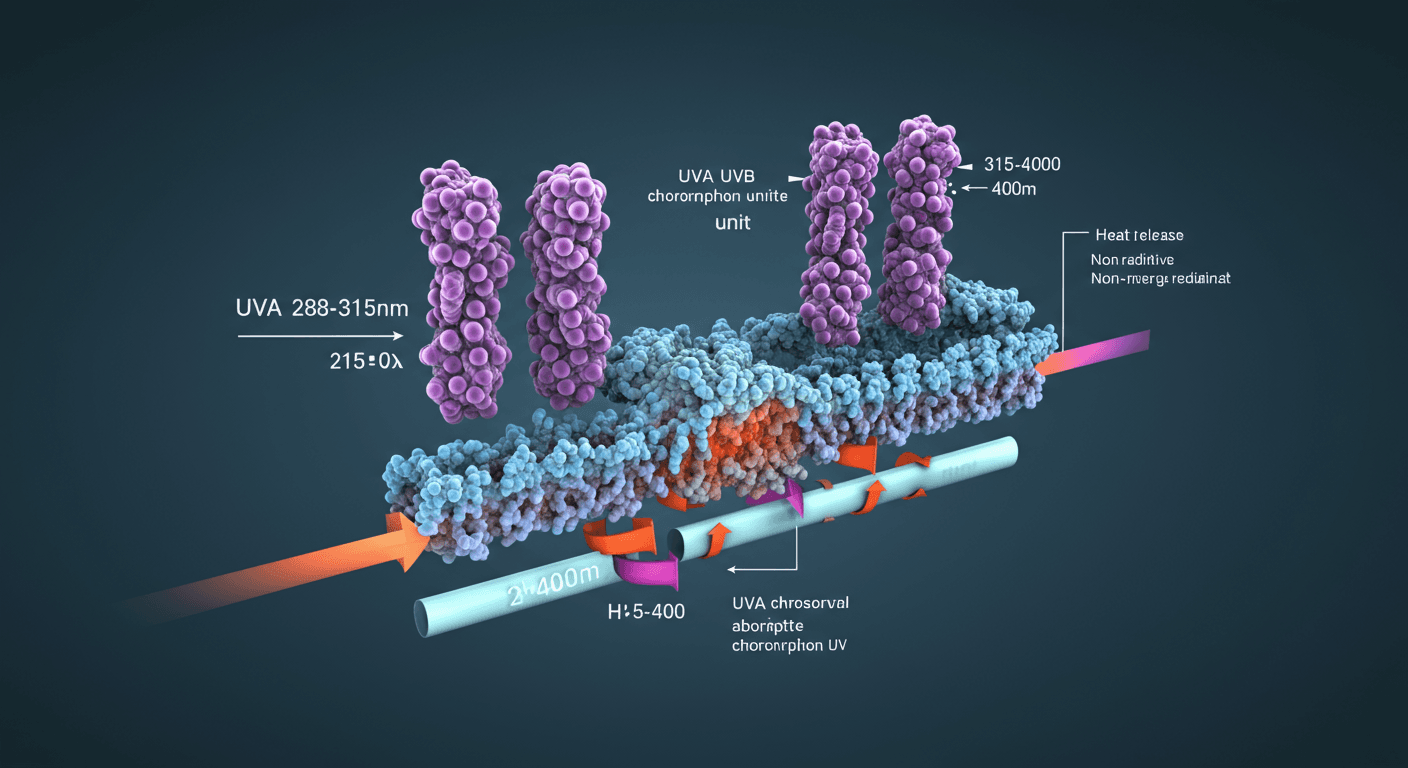 베모트리지놀 vs 아보벤존 광안정성 비교 다이어그램 (50MED 조사 전후 잔존율 비교 차트)