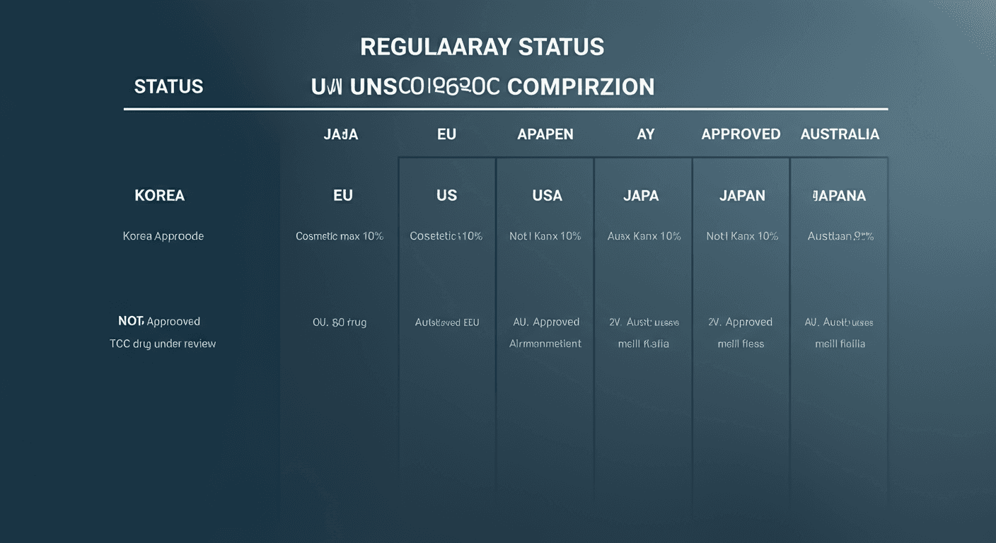 국가별 베모트리지놀 규제 현황 비교 차트 (한국, EU, 미국, 일본, 호주 포함)