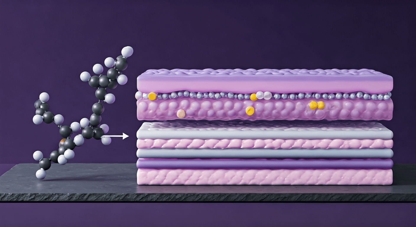 세라마이드 분자가 각질층 지질 이중층에 삽입되는 과정 모식도