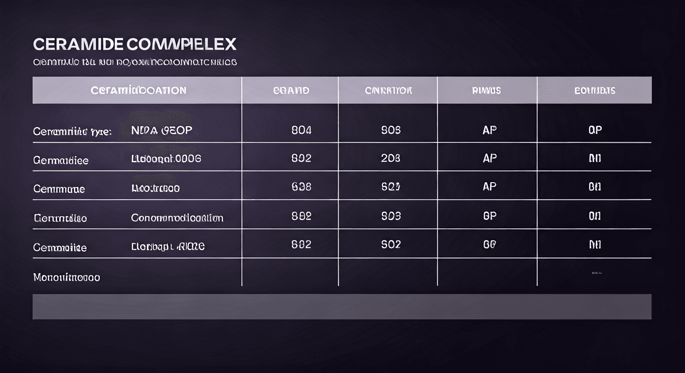 대표 세라마이드 제품 성분 복합체 구성 비교표