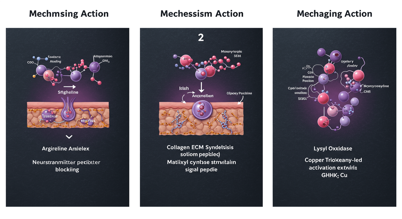 아르기렐린·마트릭실·구리트리펩타이드-1 작용 메커니즘 비교 인포그래픽