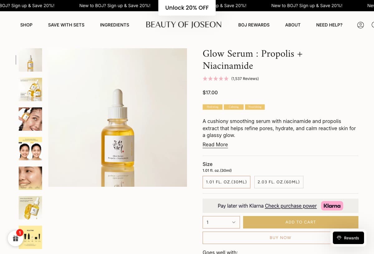 뷰티오브조선 글로우 세럼 프로폴리스 나이아신아마이드 제품 이미지