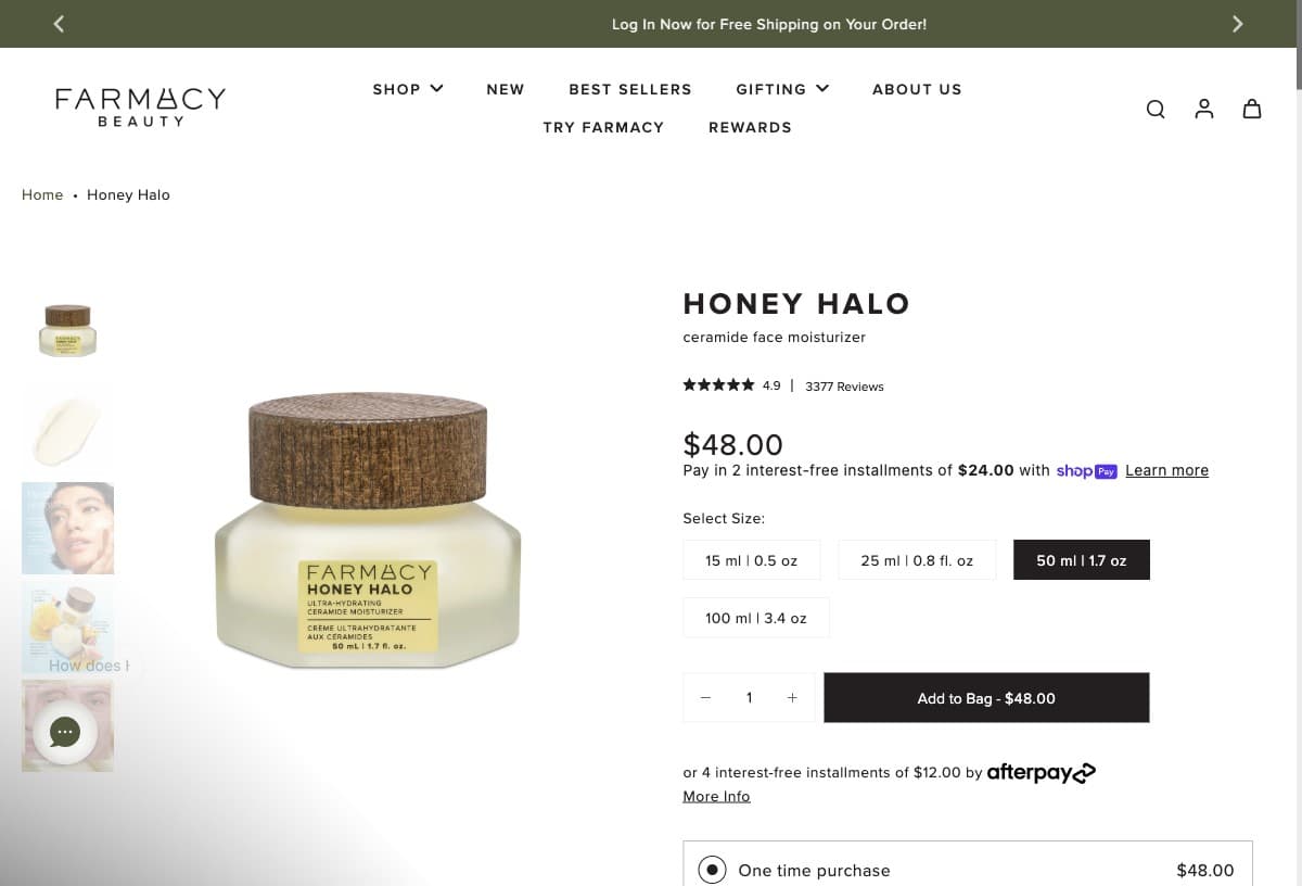 Farmacy 허니 헤일로 하이드레이팅 세라마이드 모이스처라이저 제품 이미지