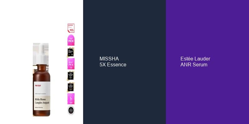 마녀공장 비피다 바이옴 콤플렉스 앰플, 미샤 타임 레볼루션 더 퍼스트 에센스 5X, Estée Lauder Advanced Night Repair Serum 제품 이미지